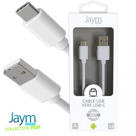 CABLE CHARGE & SYNCHRO USB-A VERS USB-C – LONGUEUR 1.5M – BLANC COLLECTION POP - OFF ON Lyon