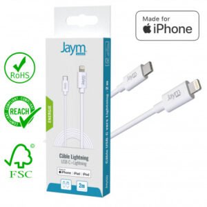 CABLE CHARGE & SYNCHRO USB-C VERS LIGHTNING MFI PD 3.0 (30W) – LONGUEUR 2M – BLANC - OFF ON Lyon