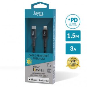 CABLE ULTRA RENFORCÉ POWER DELIVERY USB-C VERS LIGHTNING 1,5M - OFF ON Lyon