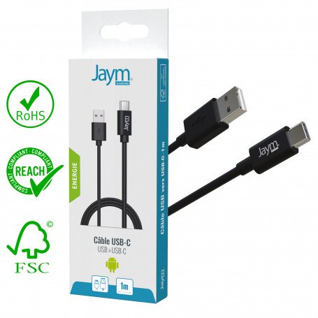 CABLE CHARGE & SYNCHRO USB-A VERS USB-C - LONGUEUR 1M - NOIR