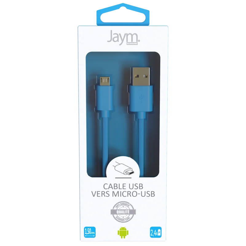 CABLE USB VERS MICRO-USB 1.5M 2.4A BLEU COLLECTION POP - OFF ON Lyon