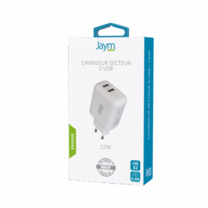 CHARGEUR SECTEUR DOUBLE USB-A 12W BLANC - OFF ON Lyon