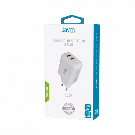 CHARGEUR SECTEUR DOUBLE USB-A 12W BLANC - OFF ON Lyon