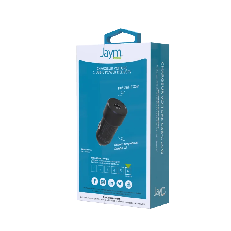 Chargeur secteur pour voiture USB-C 20W 3A 12/24V Noir - OFF ON Lyon