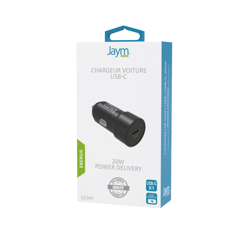 Chargeur secteur pour voiture USB-C 20W 3A 12/24V Noir - OFF ON Lyon