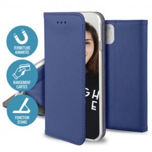 ETUI FOLIO STAND MAGNETIQUE BLEU COMPATIBLE APPLE IPHONE 14 PLUS - OFF ON Lyon