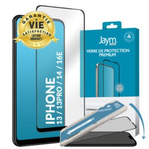 VERRE TREMPE PREMIUM AVEC CONTOUR NOIR ET APPLICATEUR POUR APPLE IPHONE 13 / 13 PRO / 14 / 16E - OFF ON Lyon