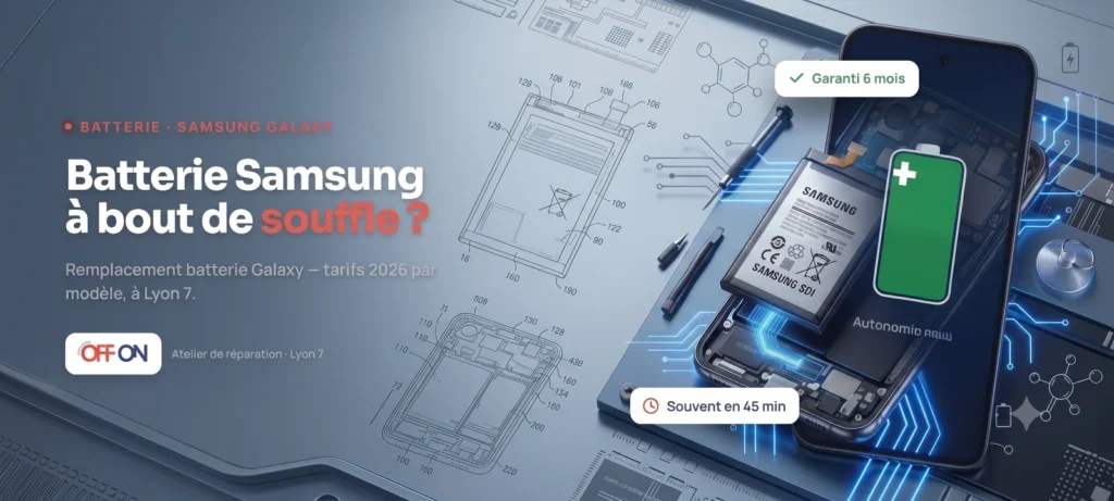 Prix remplacement batterie Samsung à Lyon — OFF ON