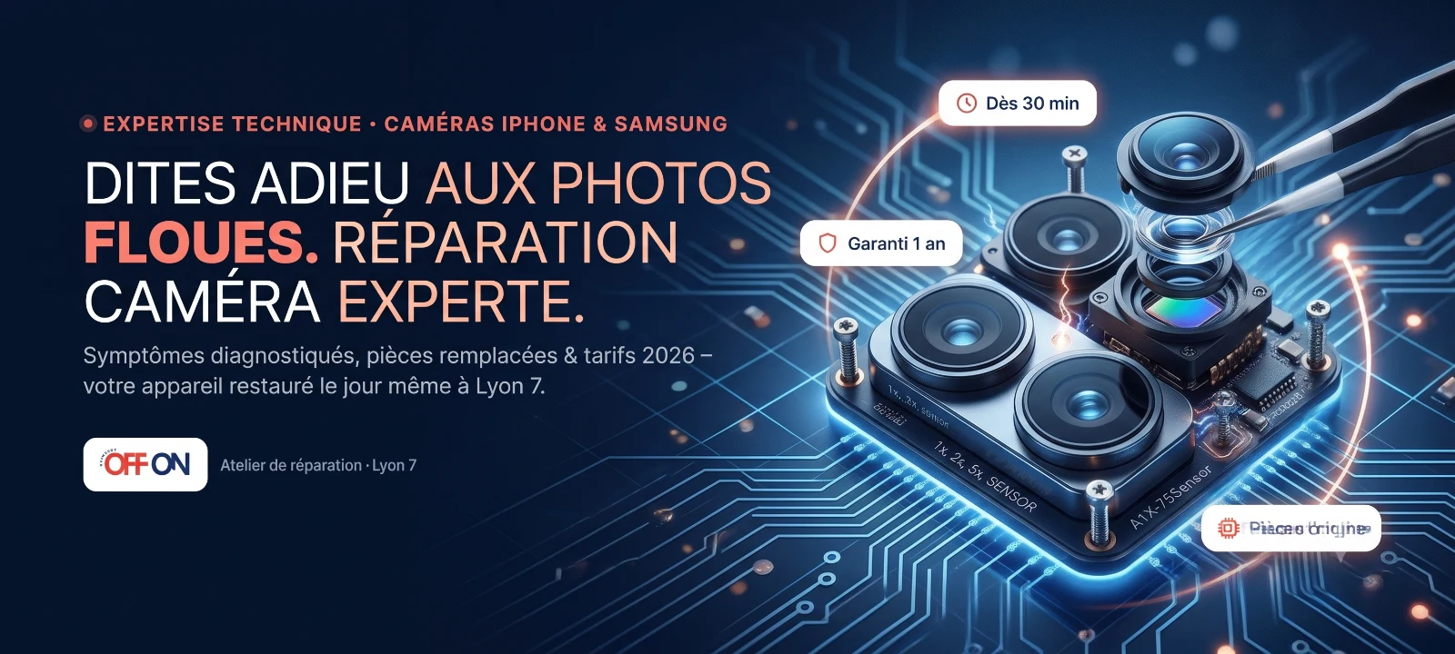 Réparation caméra iPhone et Samsung à Lyon — OFF ON